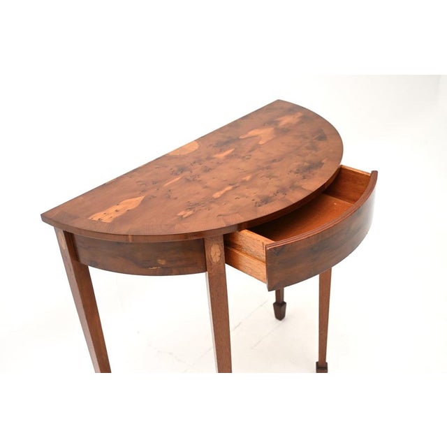 Brown Inlaid Yew Wood Console Table, 1950 For Sale - Image 8 of 11