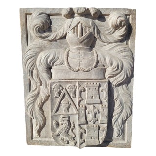 17th Century Carved Marble Coat of Arms with Various Heraldic Symbols For Sale