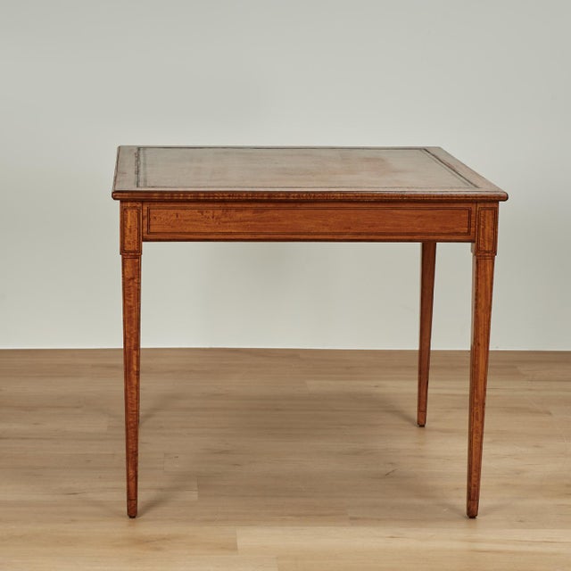 Antique English Leather Top Game Table For Sale - Image 4 of 7