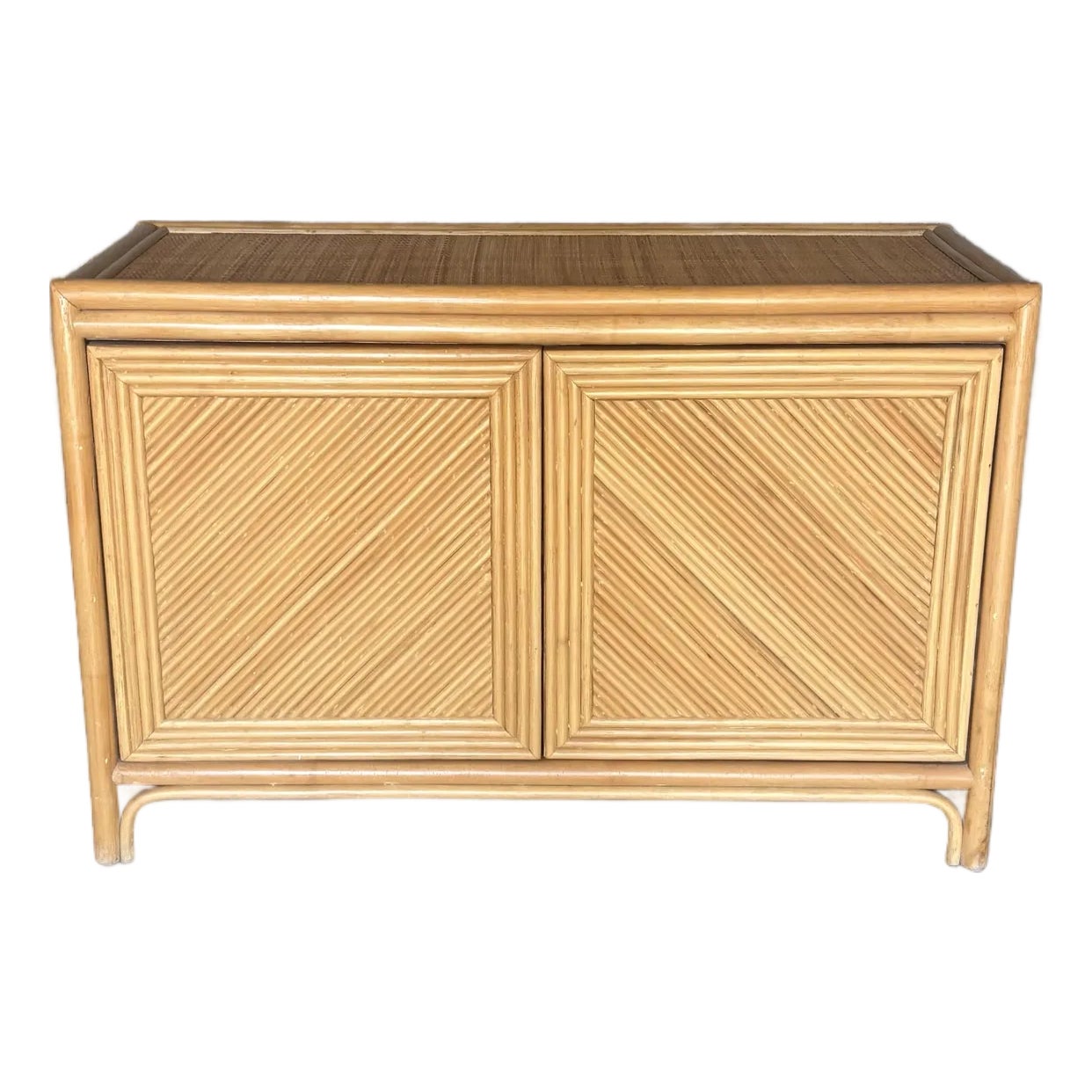 Vintage Coastal Rattan Credenza - Split Reed Cabinet, 1970s | Chairish