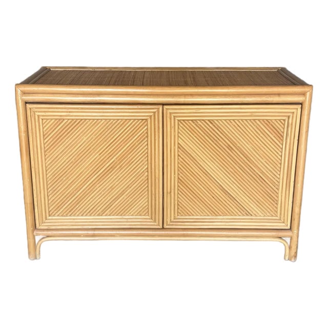 Vintage Coastal Rattan Credenza - Split Reed Cabinet, 1970s For Sale