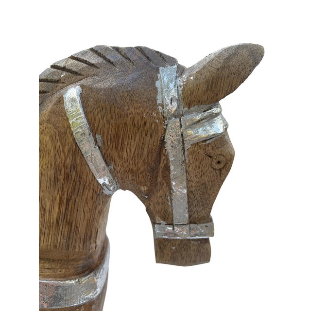Large Vintage Holiday Wooden Rocking Horse Pony With Sterling Silver Appliqué For Sale In Miami - Image 6 of 11