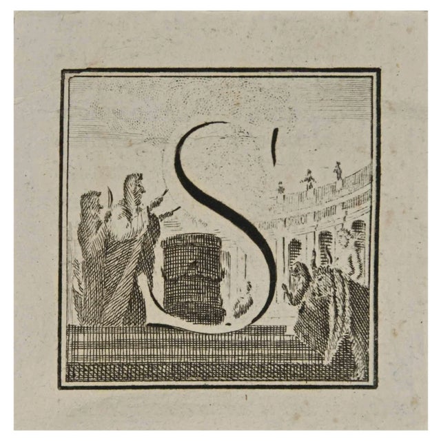 Luigi Vanvitelli, Letter of the Alphabet S, Etching, 18th Century For Sale