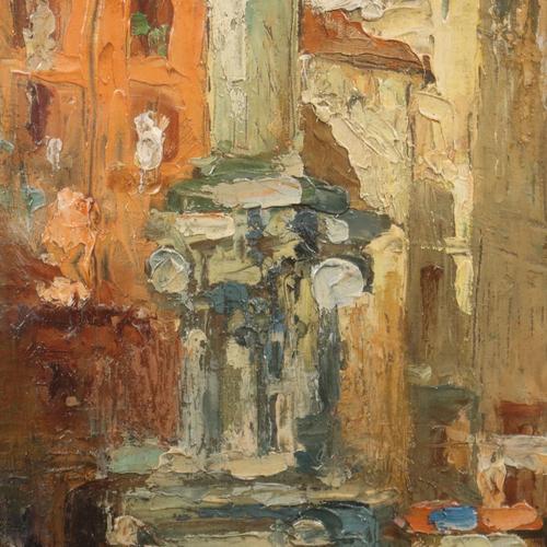 Erma Zago, City Scene, Oil on Hardboard, 1900s For Sale - Image 5 of 14