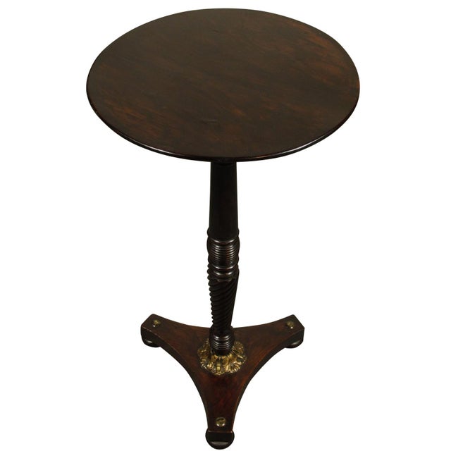 A 19th-C. Continental European candle stand with original grain painted and ebonized finish, with exceptional turned...