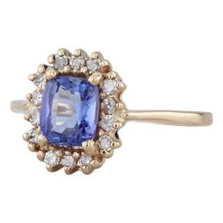 1.49ctw Tanzanite Diamond Halo Ring 14k Yellow Gold Size 8.5 Engagement For Sale