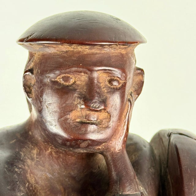 Wood Vintage Asian Hand Carved Thinking Men Wooden Bookends - a Pair For Sale - Image 7 of 12