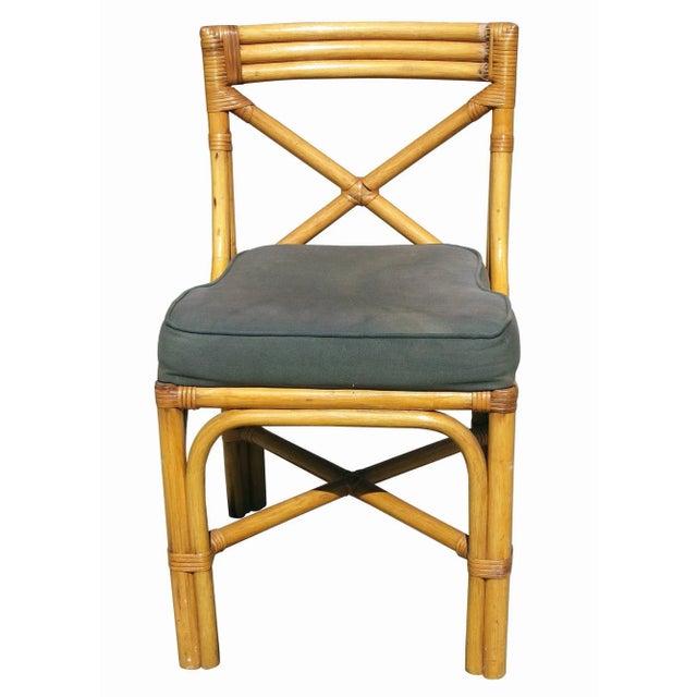 1950s 1950s Restored Mid-Century Rattan Table With Chairs Dining Set of 5 For Sale - Image 5 of 7
