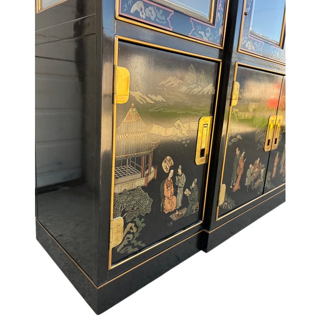 Vintage Asian Chinoiserie Drexel Hand Painted Breakfront Display China Cabinet Heritage Dynasty For Sale - Image 18 of 18
