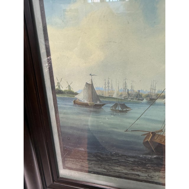 Sky Blue Johann Ludwig Bleuler (1792-1850) Vue De La Ville De Rotterdam - Gouache 19th C. For Sale - Image 8 of 14