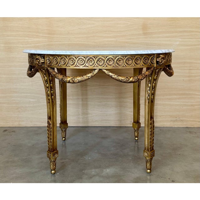 Late 19th Century French Louis XVI Style Belle Époque Oval Giltwood Carved Marble-Top Center Table For Sale - Image 9 of 18