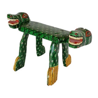 Primitive Green Crocodile Tabouret Bench For Sale
