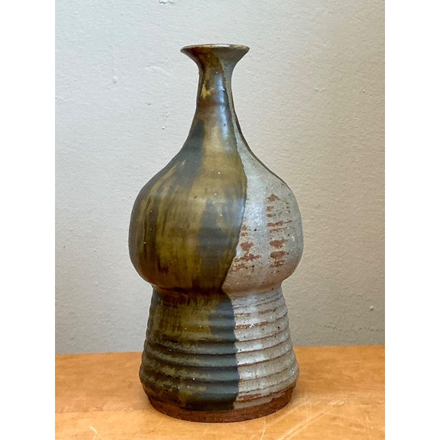 Vintage Two-Tone Glazed Ceramic Vase For Sale - Image 10 of 14