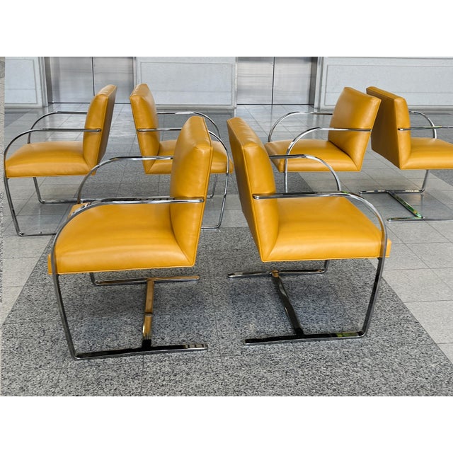 Late 20th Century Chrome & Yellow Leather Chairs in the Style of Ludwig Mies Van Der Rohe & Lilly Reich - A Set of 6 For Sale - Image 5 of 15