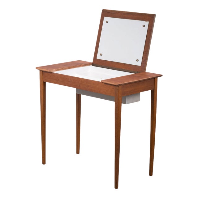 Danish Modern Teak Vanity Table with Mirror, 1960s For Sale