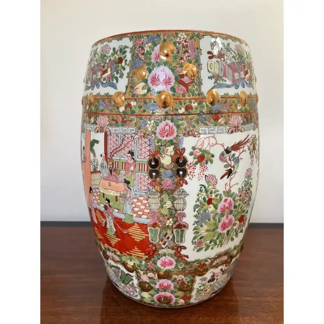 Vintage 1950s Famille Rose Medallion Garden Stool | Chairish