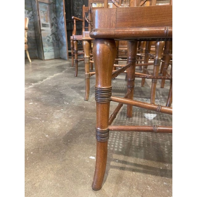 Traditional Set of 8 English Walnut Bamboo Form and Cane Dining Chairs For Sale - Image 3 of 6