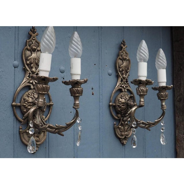 Italian Hollywood Regency Crystal Sconces in Silvered Metal, 1960s, Set of 2 For Sale - Image 13 of 18