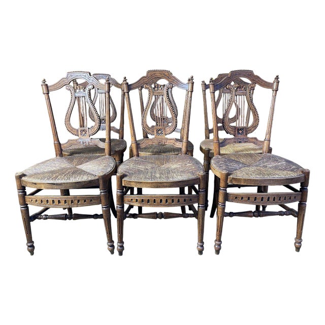 Provencal Lyre Straw Chairs, Set of 6 For Sale