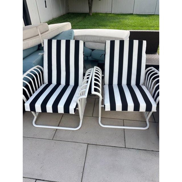 Vinyl strapped aluminum outdoor patio seating. Perfect for a deck, patio or pool setting. Vinyl straps are easy to clean...