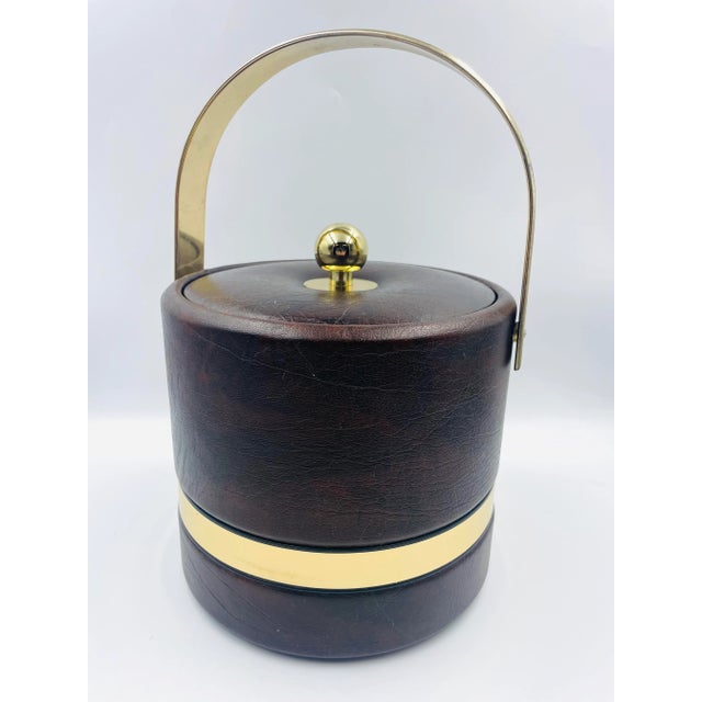 Georges Briard Vintage Georges Briard Coffee-Colored Faux Leather & Golden Accented Ice Bucket For Sale - Image 4 of 12