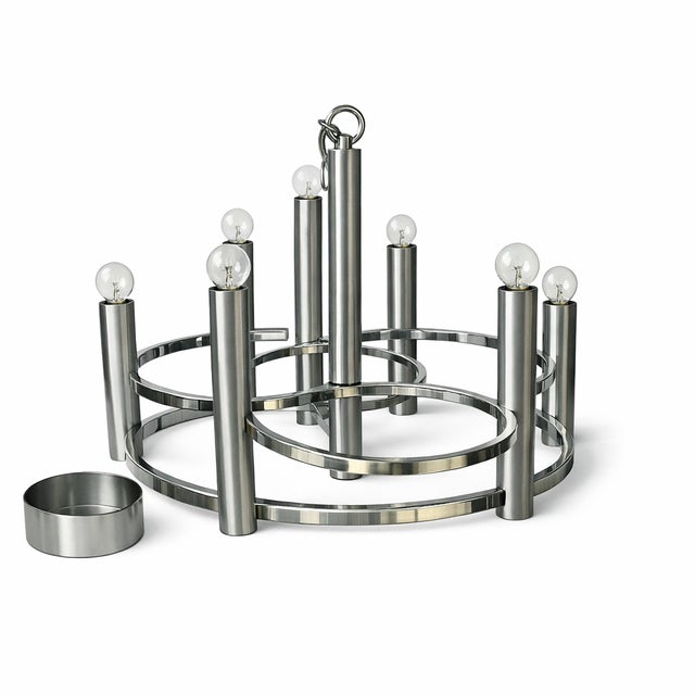 Gaetano Sciolari 8‑Light Chandelier - Modernist Italian Elegance A striking Gaetano Sciolari 8‑light chandelier showcasing...