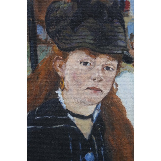 Textile 20th C Impressionist Style Oil Painting "The Railway" After Edouard Manet Framed For Sale - Image 7 of 13