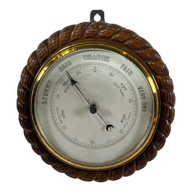 English Marine Barometer with Rope Carved Case For Sale