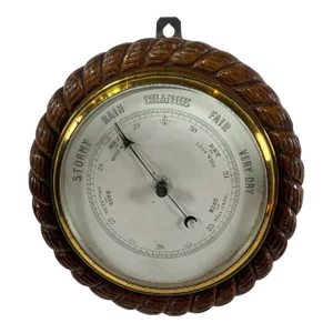 English Marine Barometer with Rope Carved Case