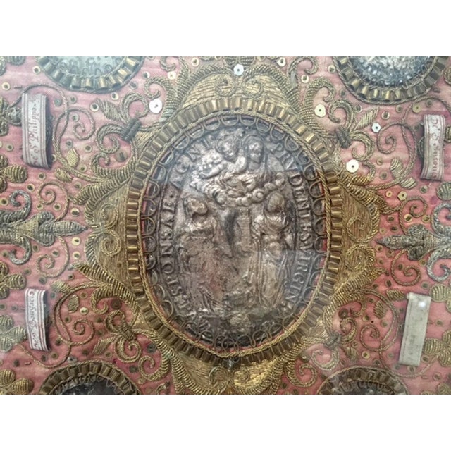 18th Century Austrian Reliquary Cloth, Saint Relics, Gold Thread Embroidery For Sale - Image 4 of 5