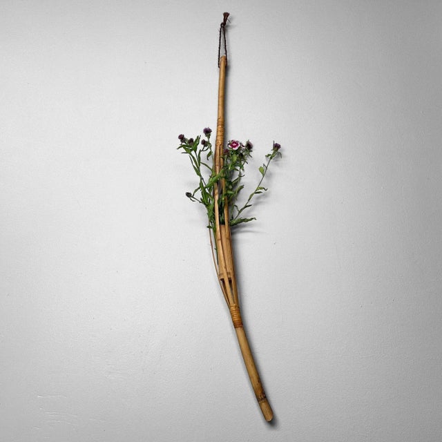 A rare Japanese ikebana hanger crafted from natural bamboo with a wooden reservoir. Dimensions: Height 90 cm, diameter 5...