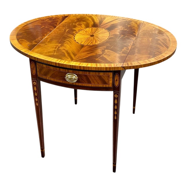 Councill Furniture Late 20th Century Pair of Federal Style Mahogany Inlaid Pembroke Tables by Councill Craftsman For Sale - Image 4 of 12