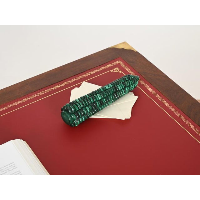 Paperweight Corn Sculpture in Green Malachite Italian Marble, 1970s For Sale - Image 13 of 14