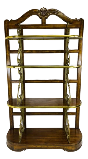Handsome Vintage Drexel Heritage Brass and Walnut Bakers Rack