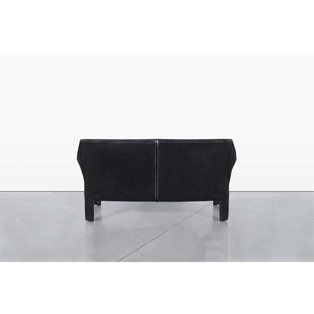 Vintage Black Leather Cab 415 Settee by Mario Bellini for Cassina For Sale - Image 11 of 13