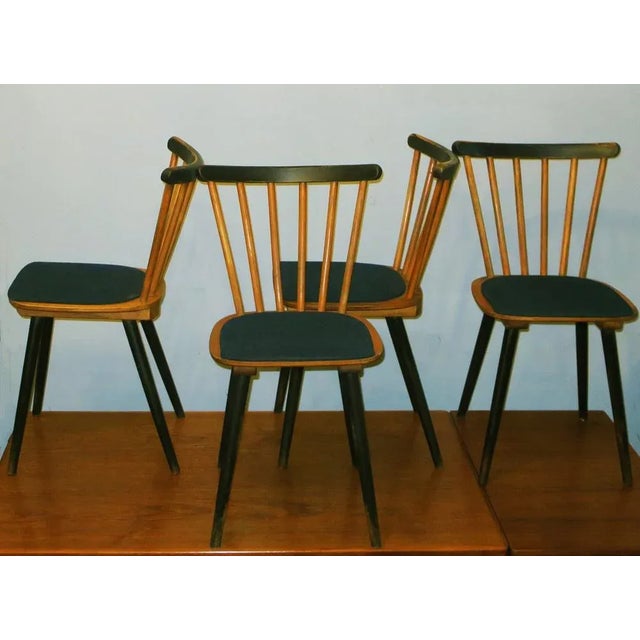 Mid-Century Dining Chairs with Splayed Legs and Petrol Blue Seats, Set of 4 For Sale - Image 5 of 13