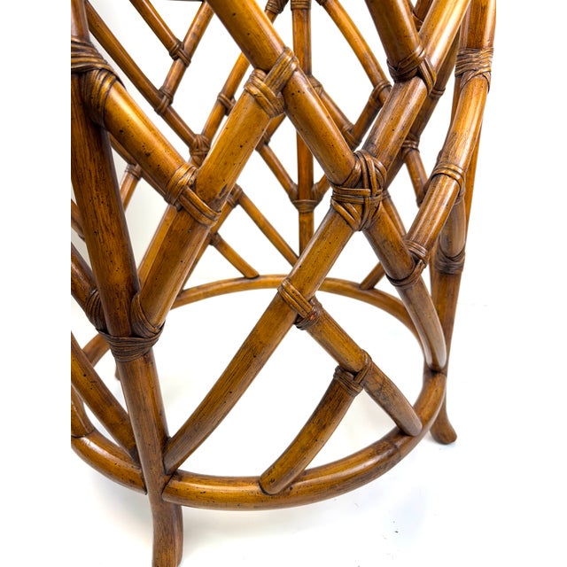 1960s 1960s McGuire Style Rattan Side Table Base With Geometric Lattice Frame For Sale - Image 5 of 10
