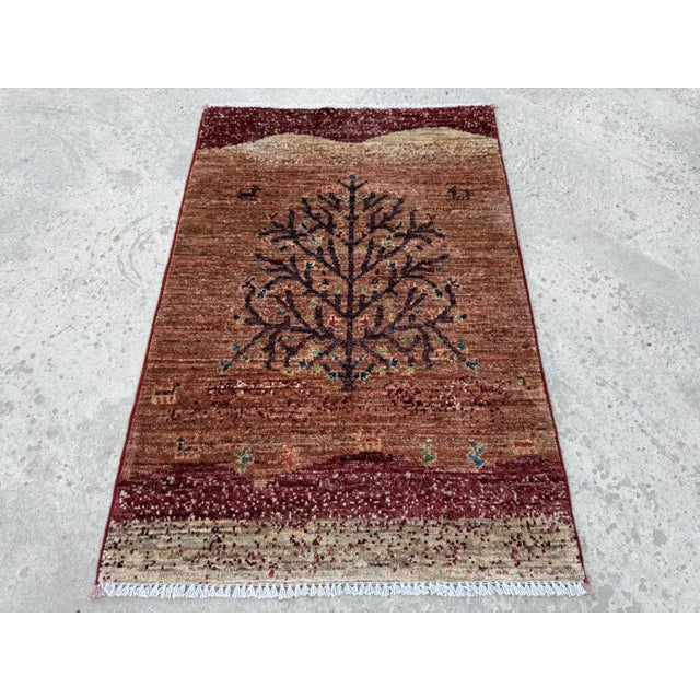 2000 - 2009 Terracotta Afghan Gabbeh Tree of Life Rug, 02'00 X 03'00 For Sale - Image 5 of 11