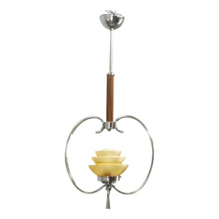 Art Deco Czech Chrome and Frosted Glass Chandelier, 1930s For Sale