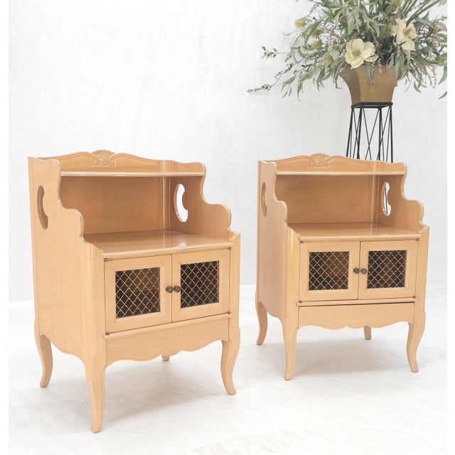 Pair Lattice Doors End Tables Night Stands White Wash Finish French Provincial! For Sale - Image 12 of 16