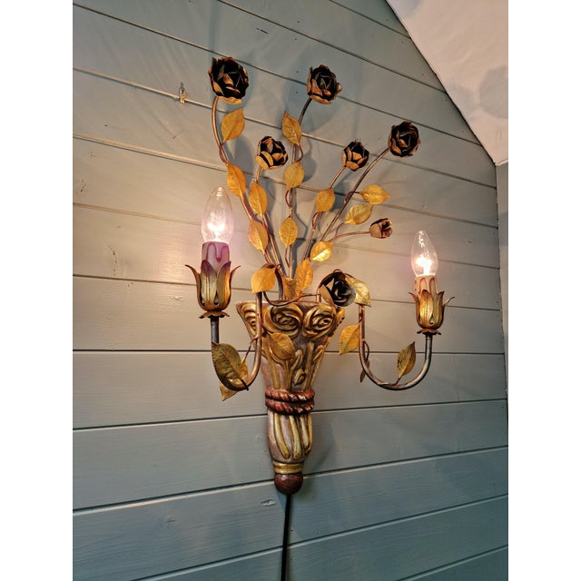 Hollywood Regency Florentine Wall Sconce, 1960s For Sale - Image 4 of 12