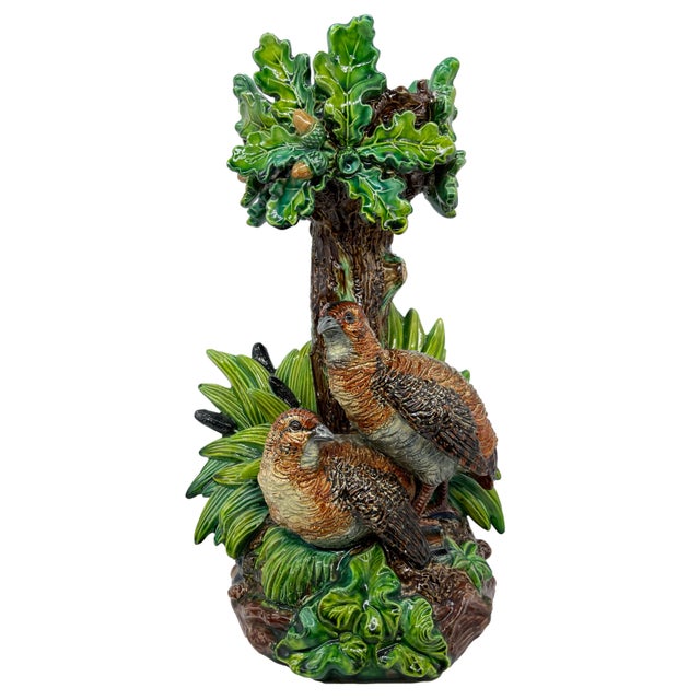 Hugo Lonitz Majolica Table Jardinière Stand With Partridges, Oak Tree, Ca. 1880 For Sale - Image 13 of 13