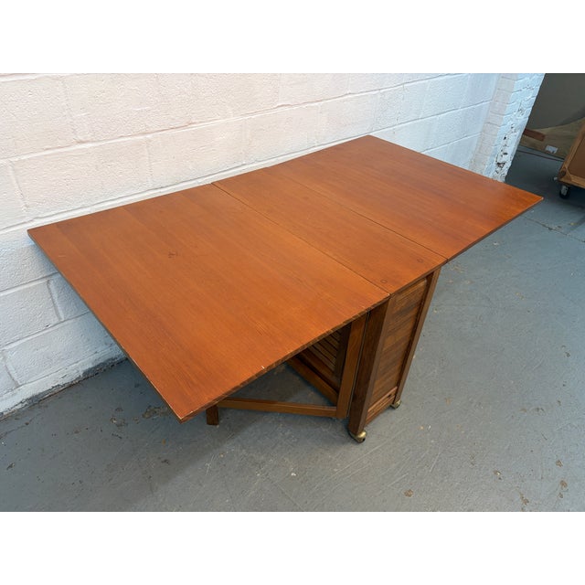Mid 20th Century Mid-Century Modern Drop Leaf Hide a Way Table W/ Four Folding Chairs For Sale - Image 5 of 18