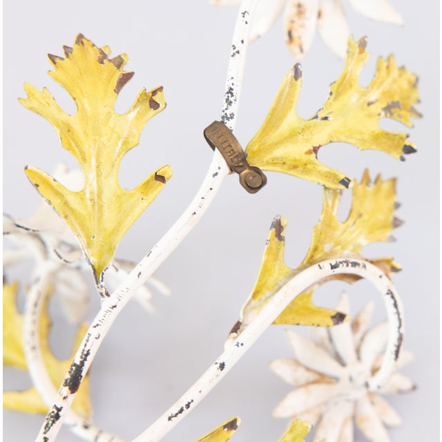 Vintage Italian Tole Daisies Floral Candle Sconces - A Pair For Sale - Image 11 of 12