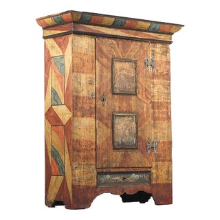 Rustic Farmhouse Folk Art Painted Bridal Cabinet For Sale