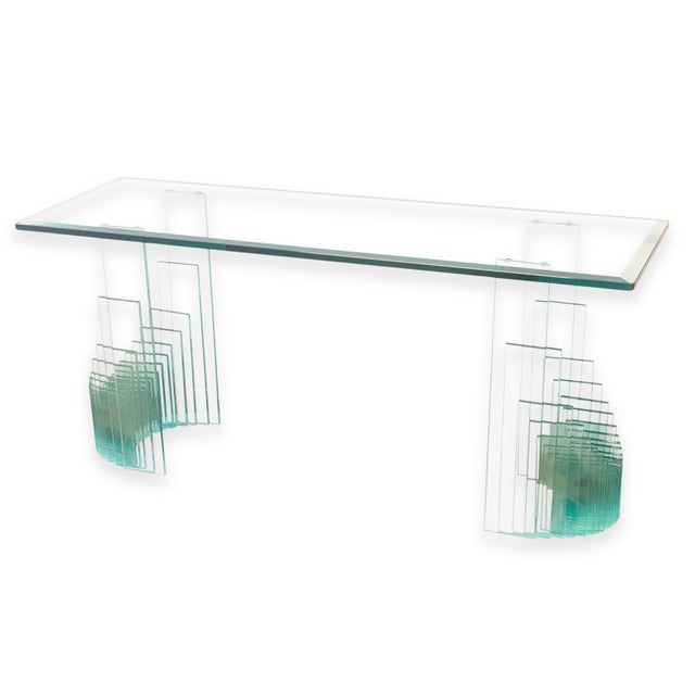 Glass Contemporary Modern Fiam Italian Stacked Glass Rectangular Console Table For Sale - Image 7 of 8
