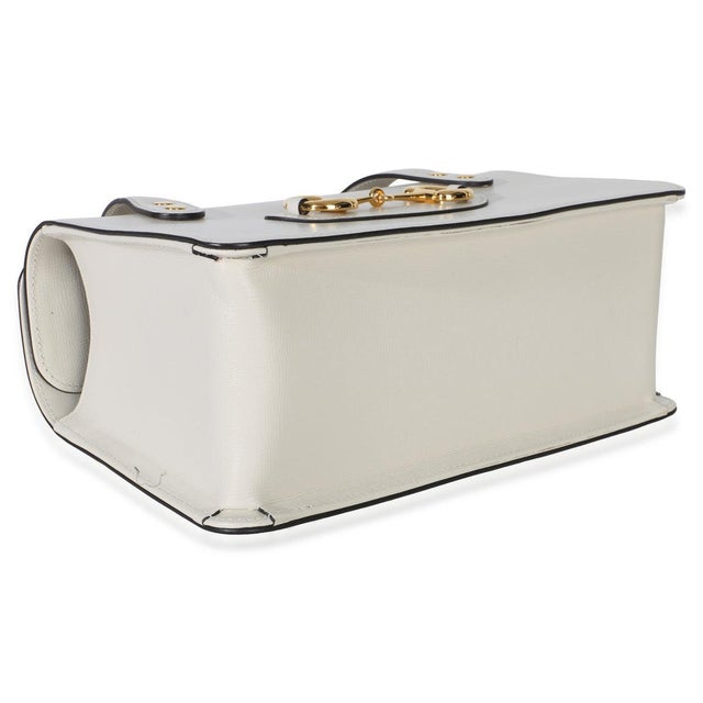 Mystic White Calfskin Small Horsebit 1955 Foldover Top Handle Bag For Sale In New York - Image 6 of 8