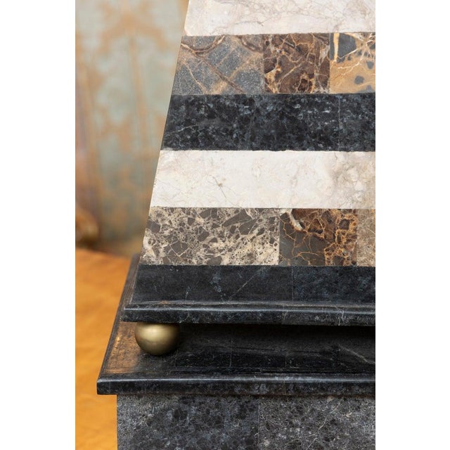 Contemporary Large Obelisk With Various Layers of Marble For Sale - Image 3 of 6