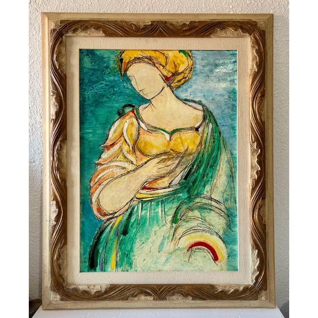 Lazzaro Donati, Italian Modernist Surrealist Woman Colorful Oil Painting Lazzaro Donati, 1961 For Sale - Image 15 of 17
