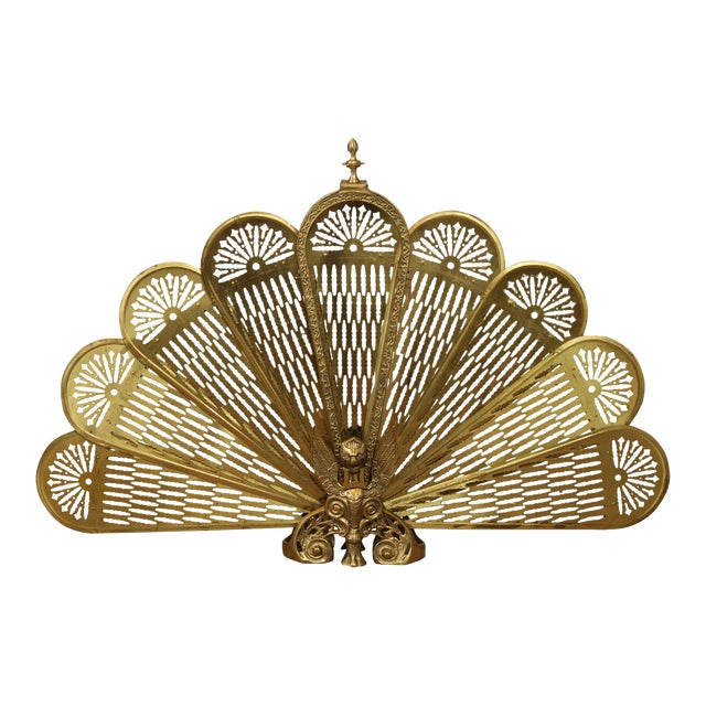 Quality Brass Peacock Folding Fireplace Screen Chairish